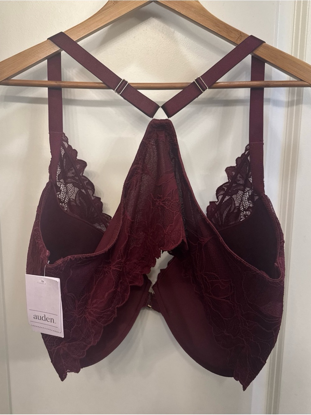 Auden Push Up Plunge Lace Bra 46DDD Burgundy Underwire Padded Front Close Full - Picture 4 of 11